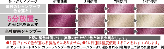 仕上がりイメージ 毎日のシャンプーで色を落とす 5分放置でさらに色を落とす
